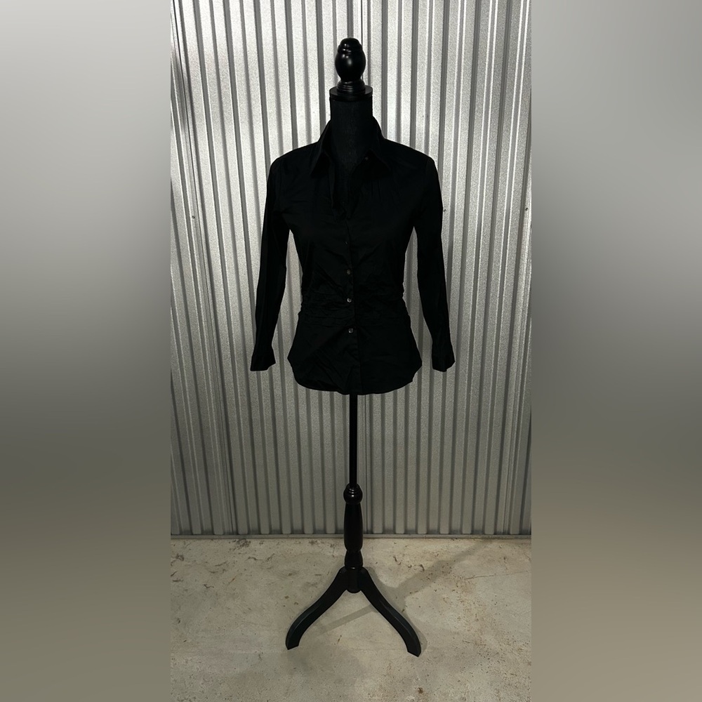 Women’s Theory Black Long Sleeve Button Down Designer Top Shirt Size Medium